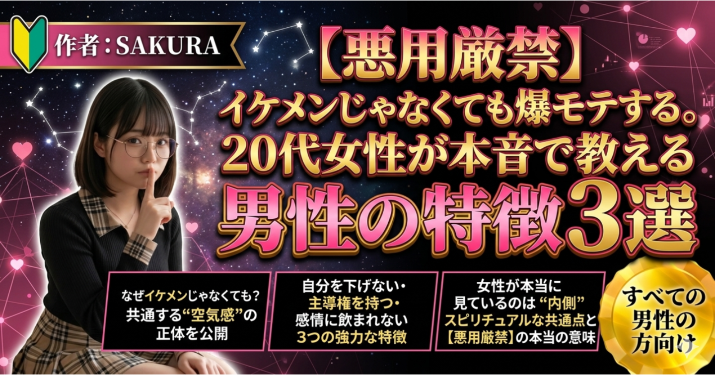 【悪用厳禁】【65,000文字詳細】イケメンじゃなくても爆モテする。20代女性が本音で教える男性の特徴3選