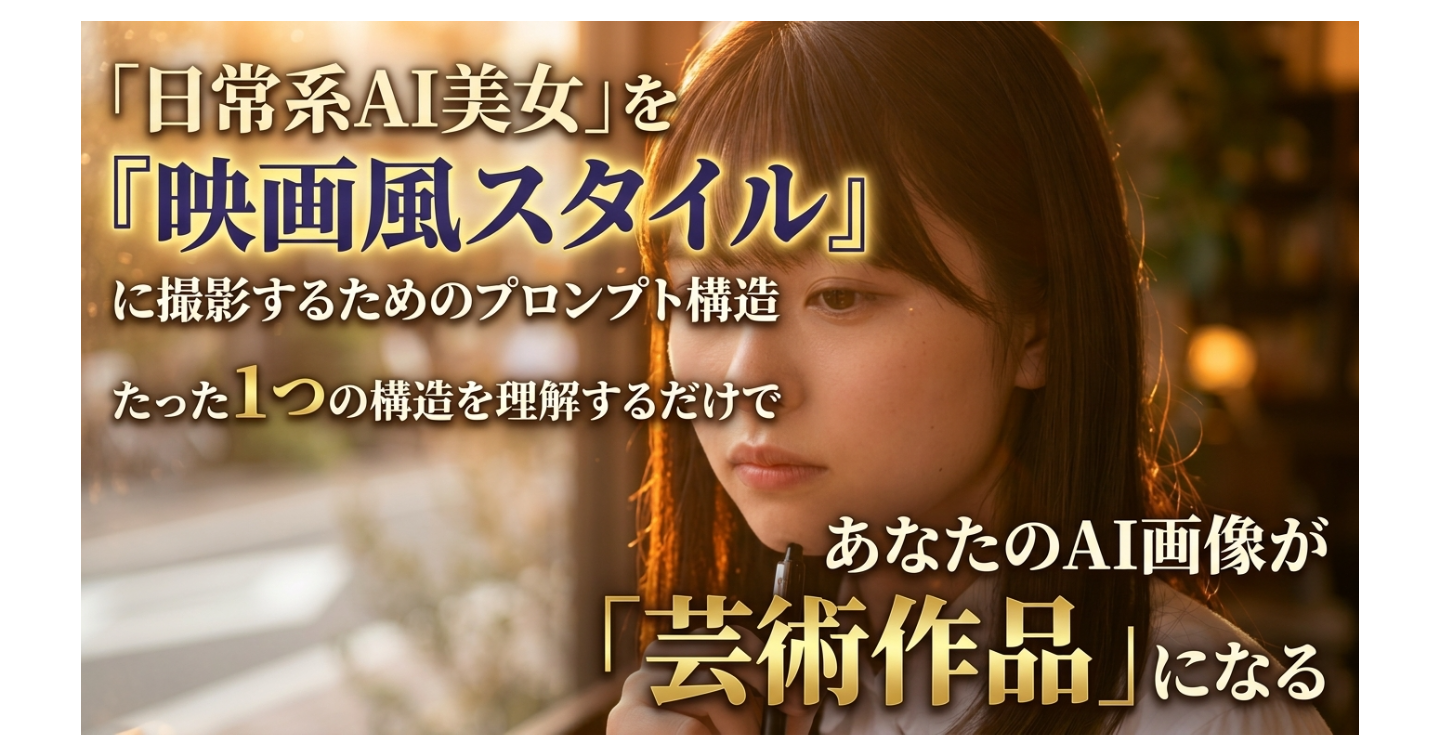 日常シーンAI美女を“映画風”に撮るためのプロンプト構造― たった1つの構造を理解するだけで、あなたのAI画像は「作品」になる 