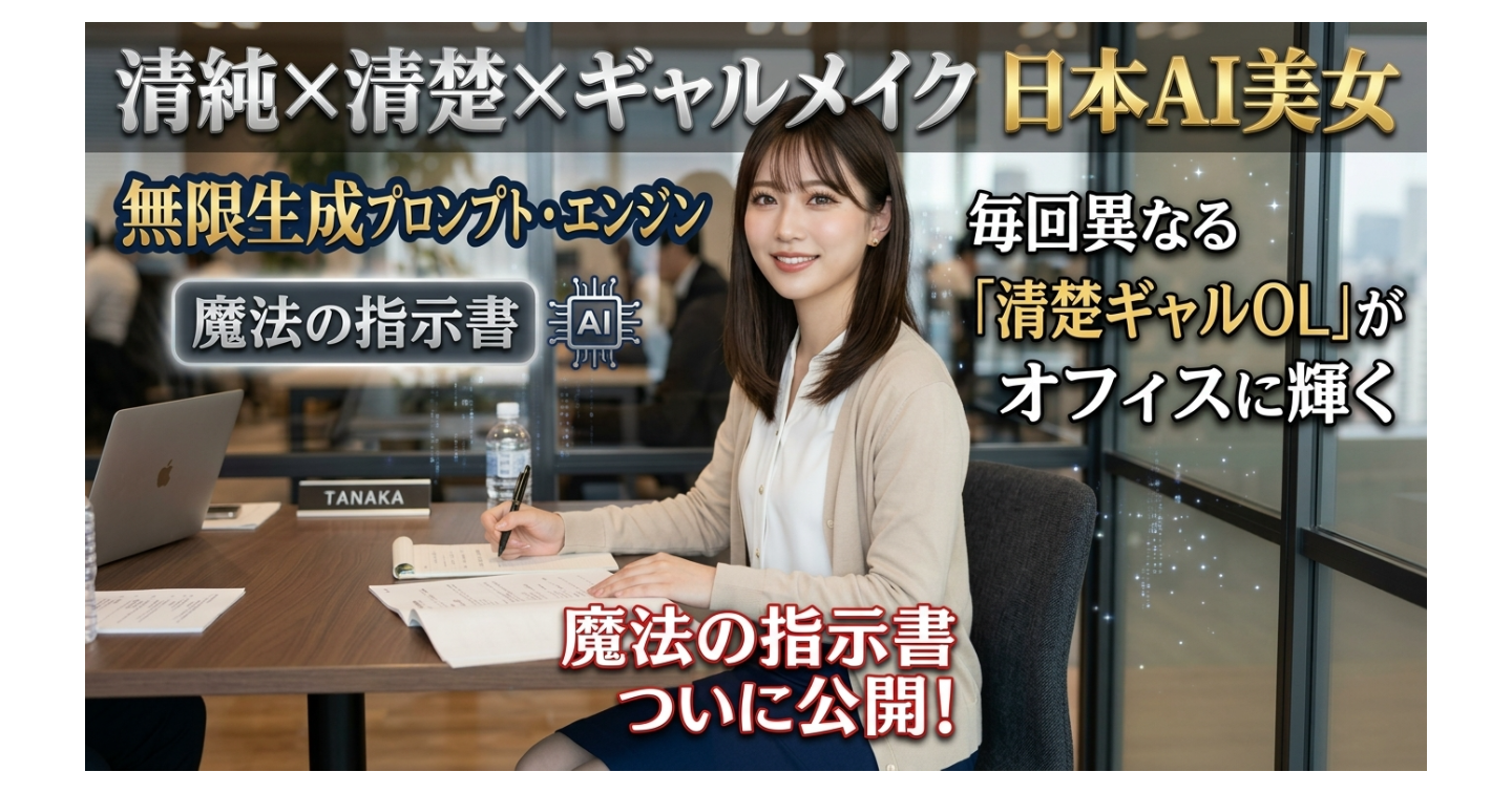 『清楚×ギャルメイク×会社員制服×日本人AI美女』ほぼ無限生成プロンプトエンジン──がオフィスで輝く世界を作る“魔法の指示文”を公開