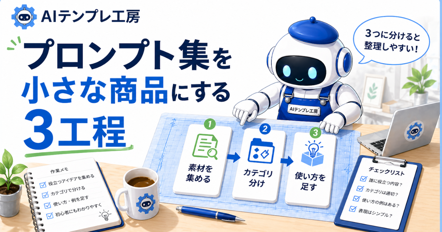 初心者向けプロンプト集を小さな商品にする流れ