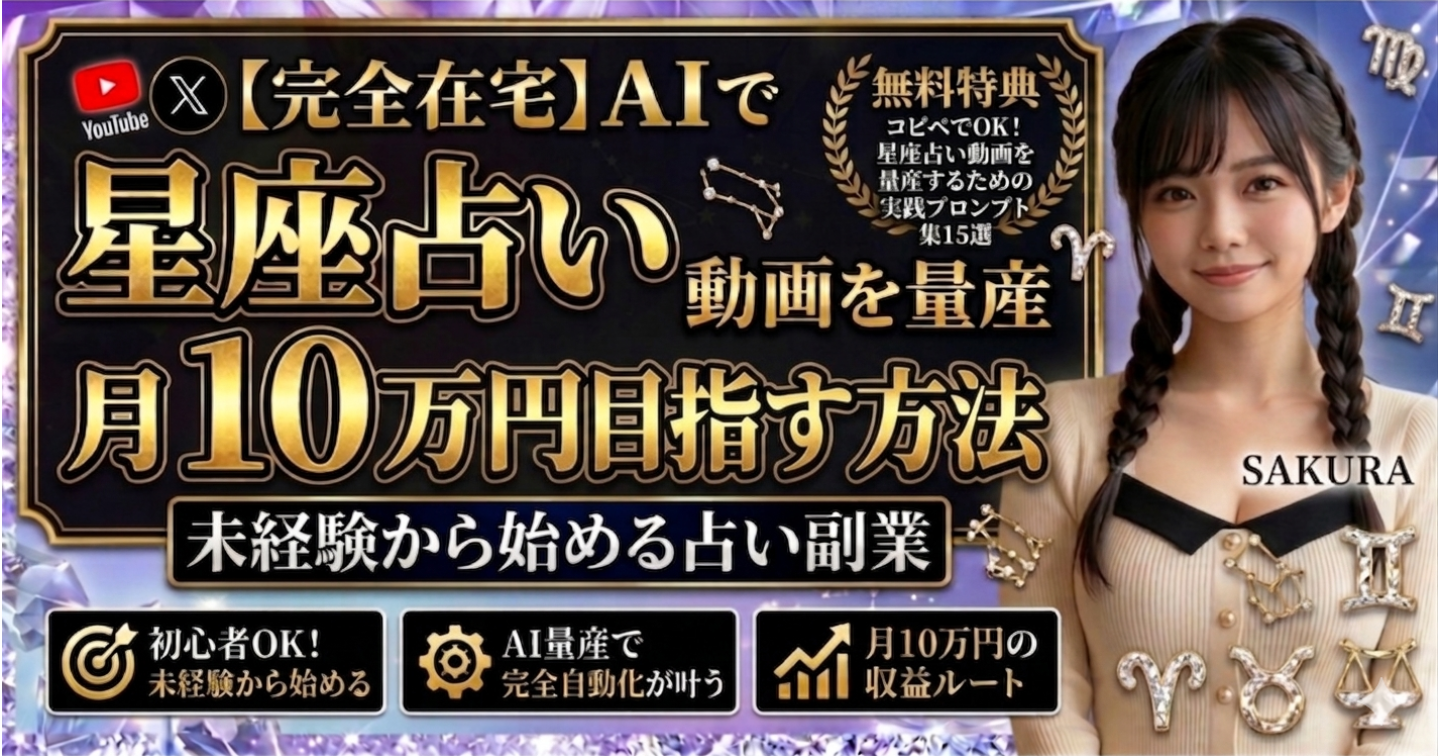 【完全在宅】AIで星座占い動画を量産して月10万円目指す方法｜未経験から始める占い副業