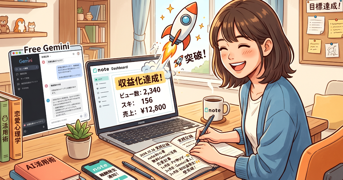note初心者の私が「無料Gemini×恋愛記事」で収益化の壁を突破した実践記録 🚀