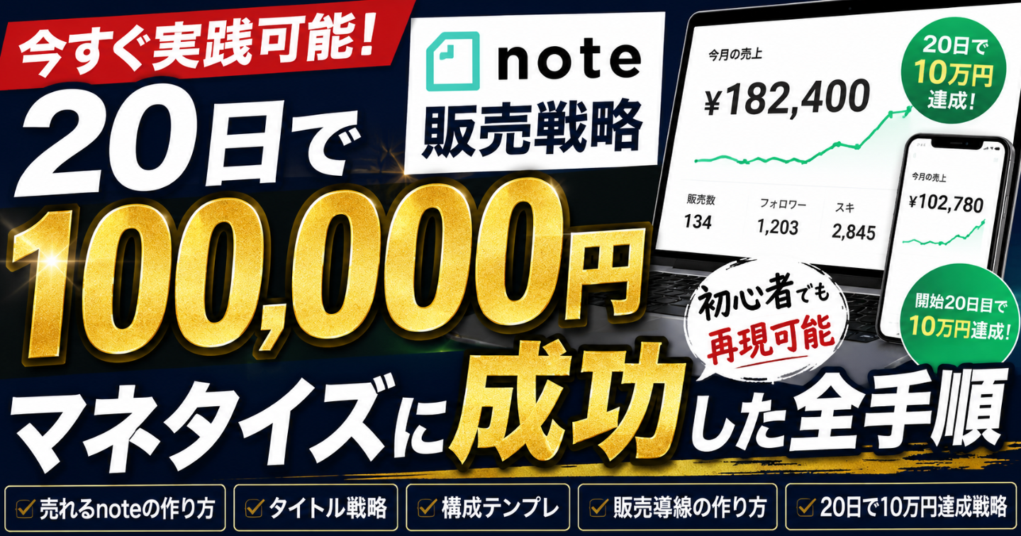 【2026年最新版】20日で10万円達成したnote販売戦略を完全公開