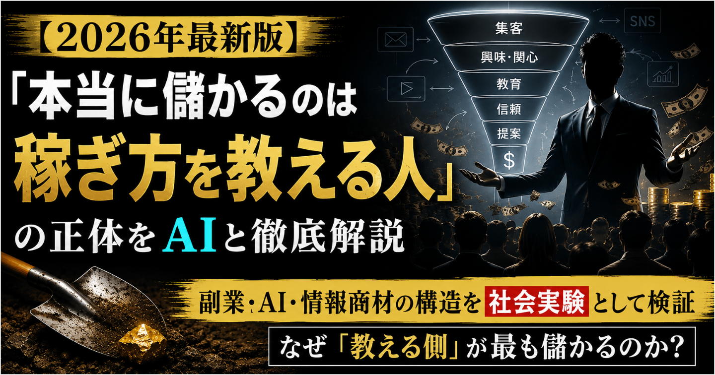 【2026年最新版】「本当に儲かるのは稼ぎ方を教える人」の正体をAIと徹底解説