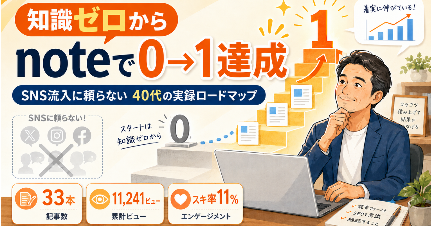 知識ゼロからnoteで0→1達成｜SNS流入に頼らない40代の実録ロードマップ