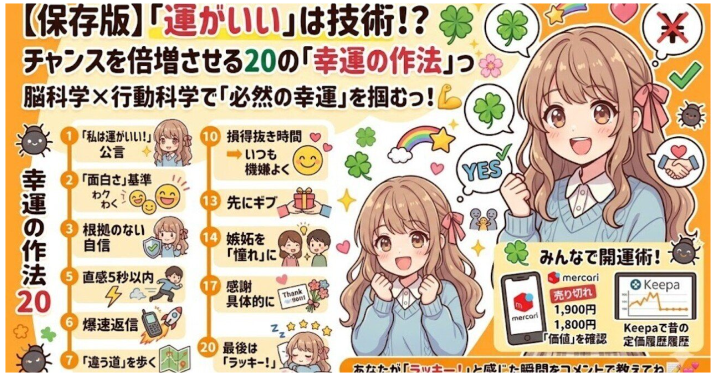 【保存版】「運がいい」は技術！？チャンスを倍増させる20の「幸運の作法」っ✨🌸