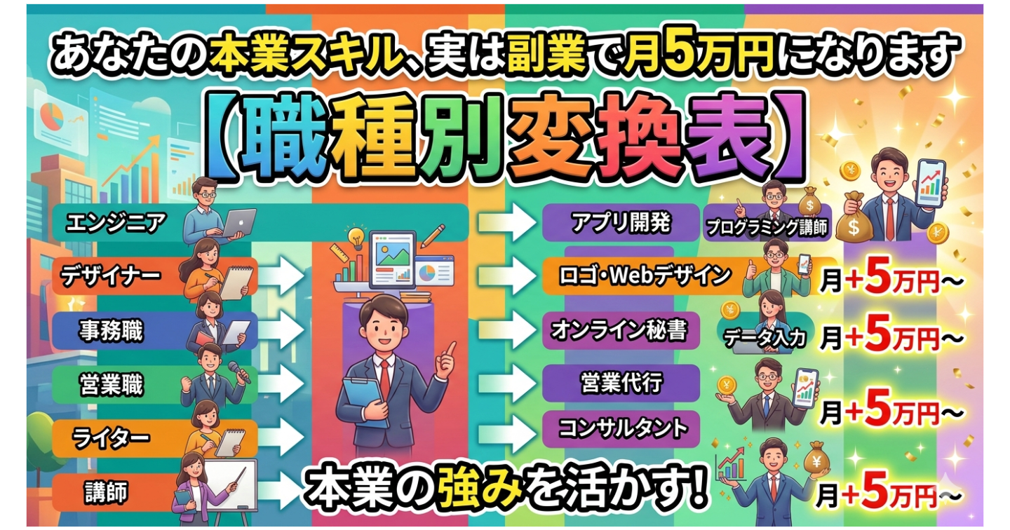 あなたの本業スキル、実は副業で月5万円になります【職種別変換表】
