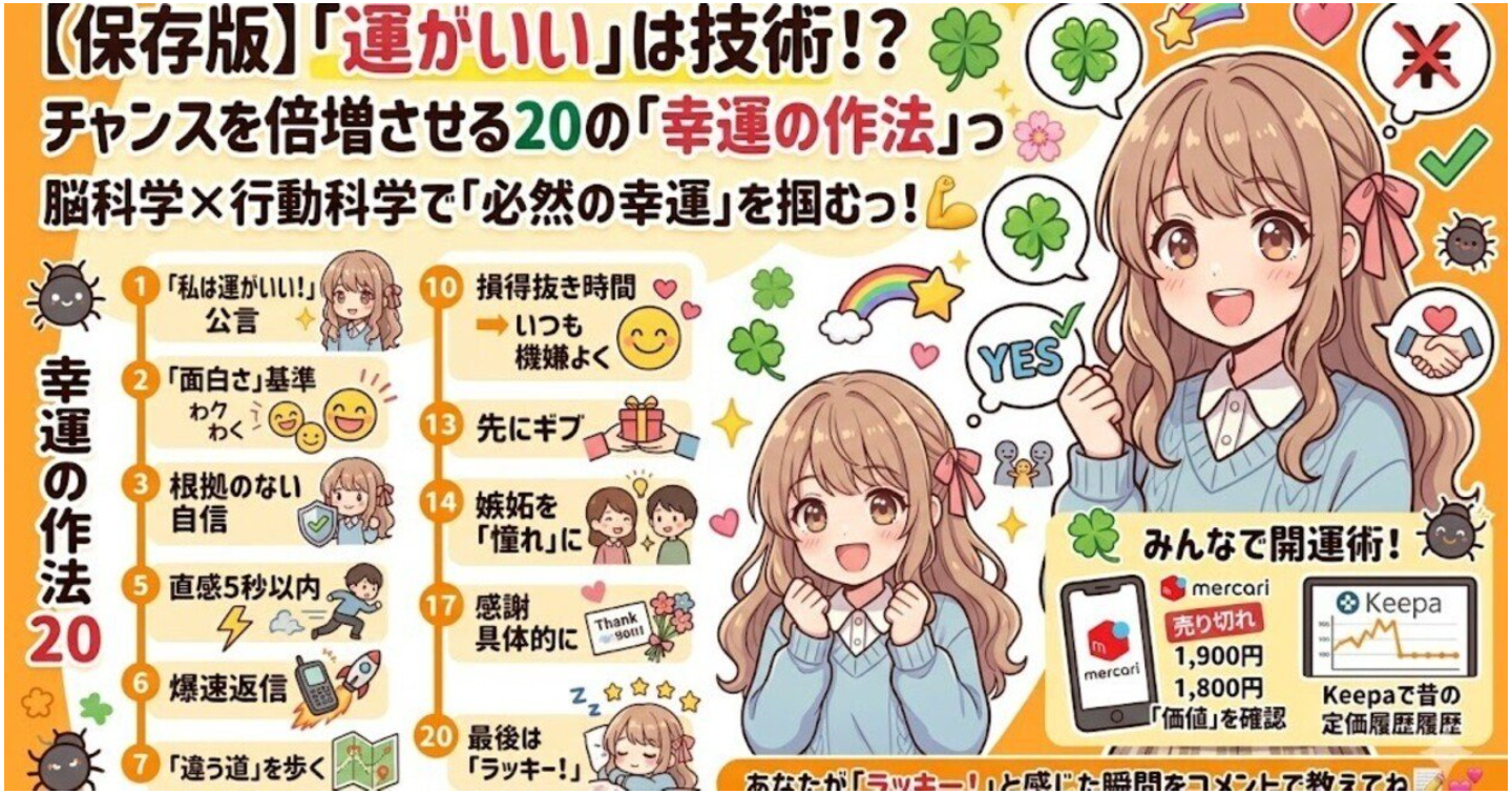 【保存版】「運がいい」は技術！？チャンスを倍増させる20の「幸運の作法」っ✨🌸