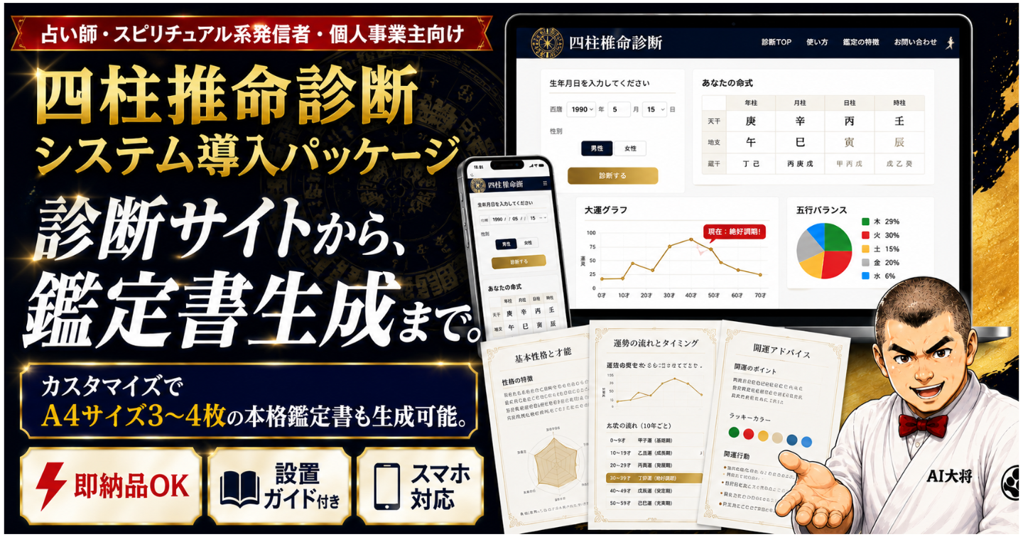 四柱推命診断サイト導入パッケージ｜LINE特典・個別鑑定の入口に使えるWeb診断システム