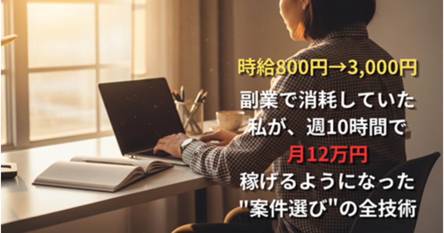 【時給800円→3,000円】副業で消耗していた私が、週10時間で月12万円稼げるようになった"案件選び"の全技術