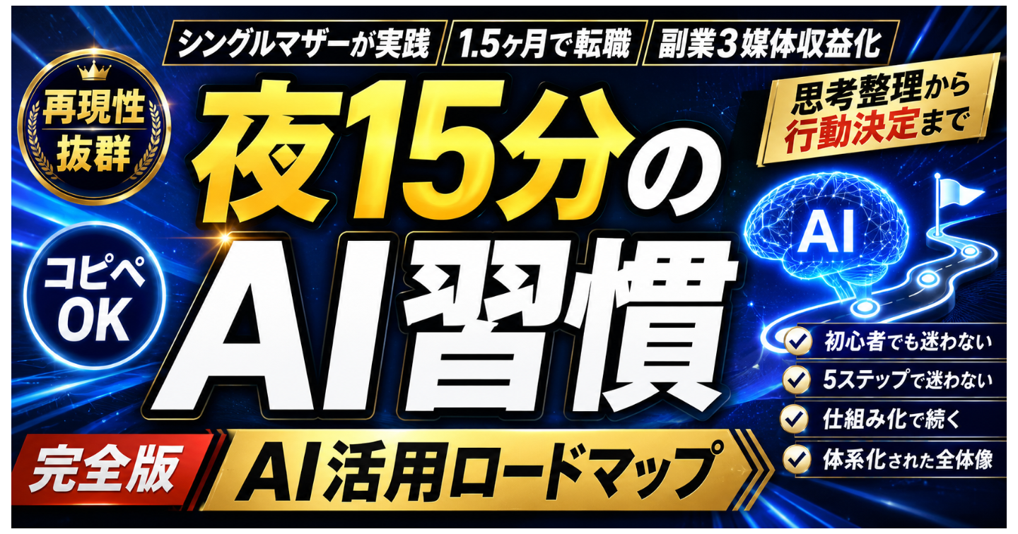 1.5ヶ月で転職、副業3媒体収益化したシングルマザーがやっている夜15分のAI習慣【完全再現プロンプト付き】