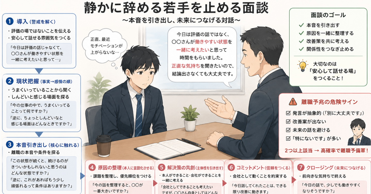 静かに辞める若手を止める面談テンプレ5選①