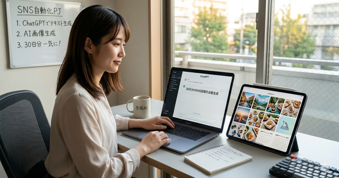 AI画像×ChatGPTでSNS投稿を30日分一瞬で量産する自動化プロンプト