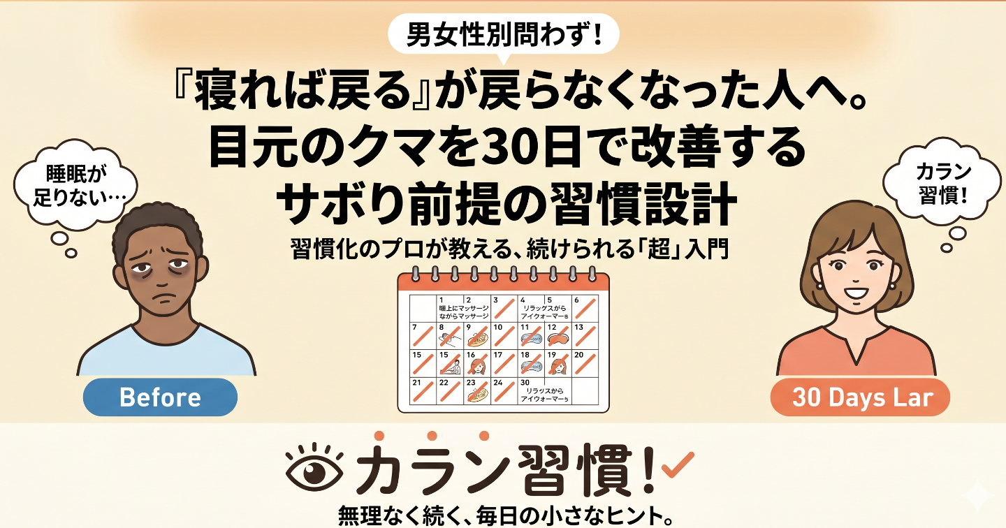 『寝れば戻る』が戻らなくなった人へ。目元のクマを30日で改善するサボり前提の習慣設計