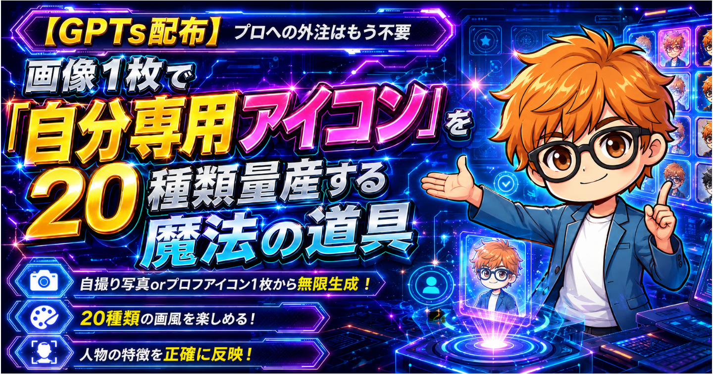 【GPTs配布】プロへの外注はもう不要。画像1枚で「自分専用アイコン」を20種類量産する魔法の道具