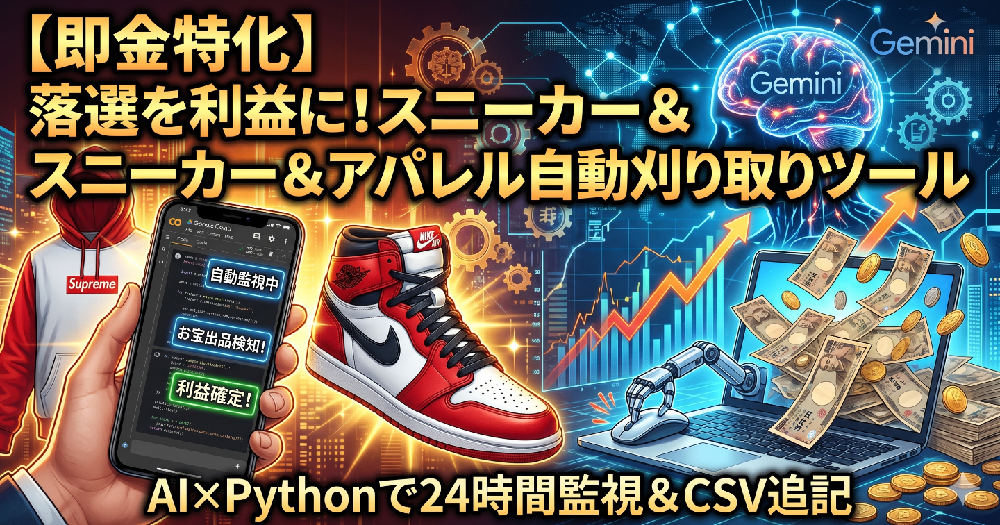 落選を利益に変える！AI×Pythonで作る「プレミアム商品」自動刈り取りbot作成術（ループ監視）supreme対応！