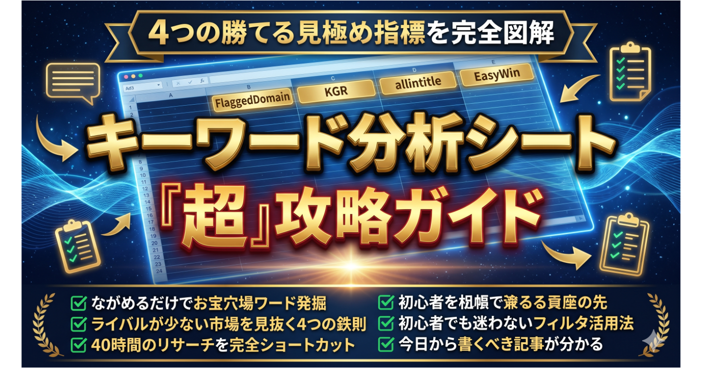 【初心者OK】ねらい目・お宝キーワードが見つかる「キーワード選定＆分析シート」活用マニュアル