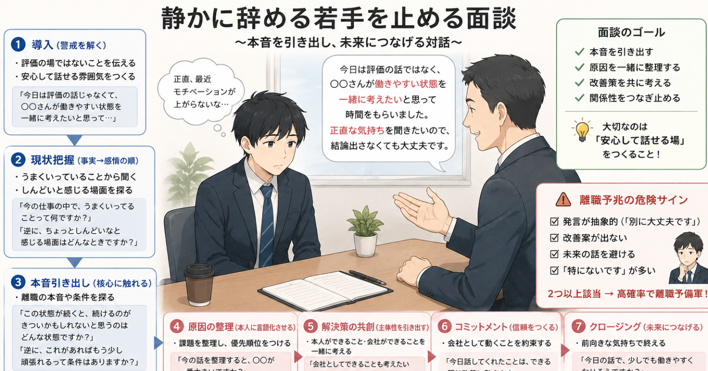 静かに辞める若手を止める面談テンプレ5選②