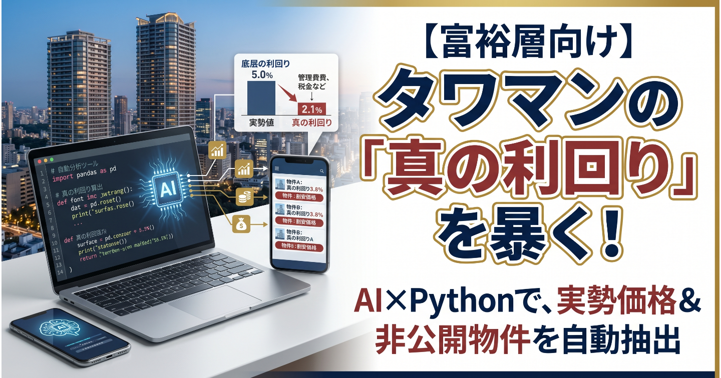 『【富裕層向け】都内タワマンの「真の利回り」を暴く！AI×Pythonで作る実勢価格＆非公開物件の自動分析・シミュレーションツール』