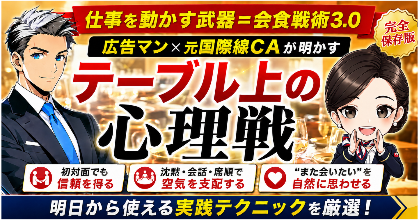 『会食戦術3.0』　ー広告マン×元国際線CAが明かすテーブル上の心理戦ー　明日から使える実践テクニック