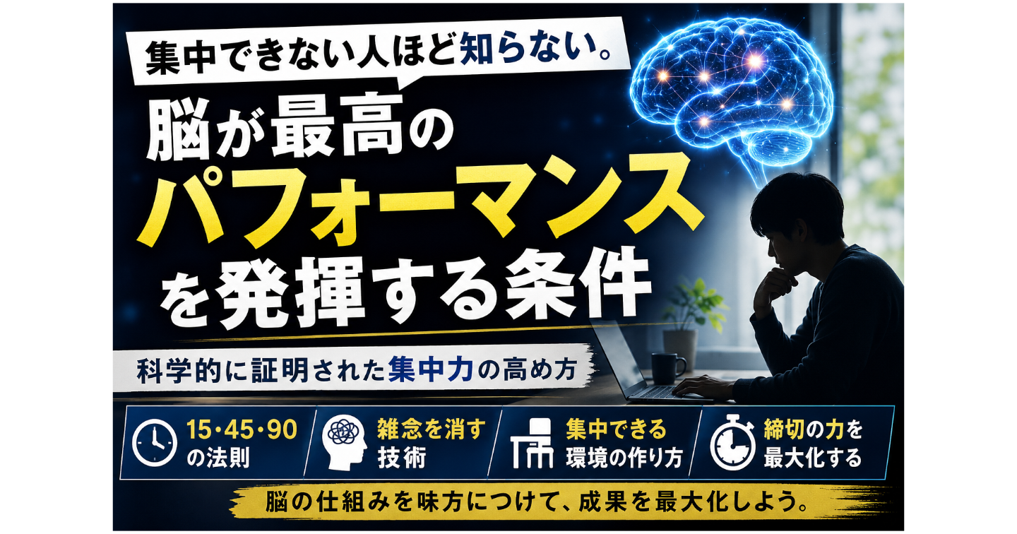 集中できない人ほど知らない。脳が最高のパフォーマンスを発揮する条件