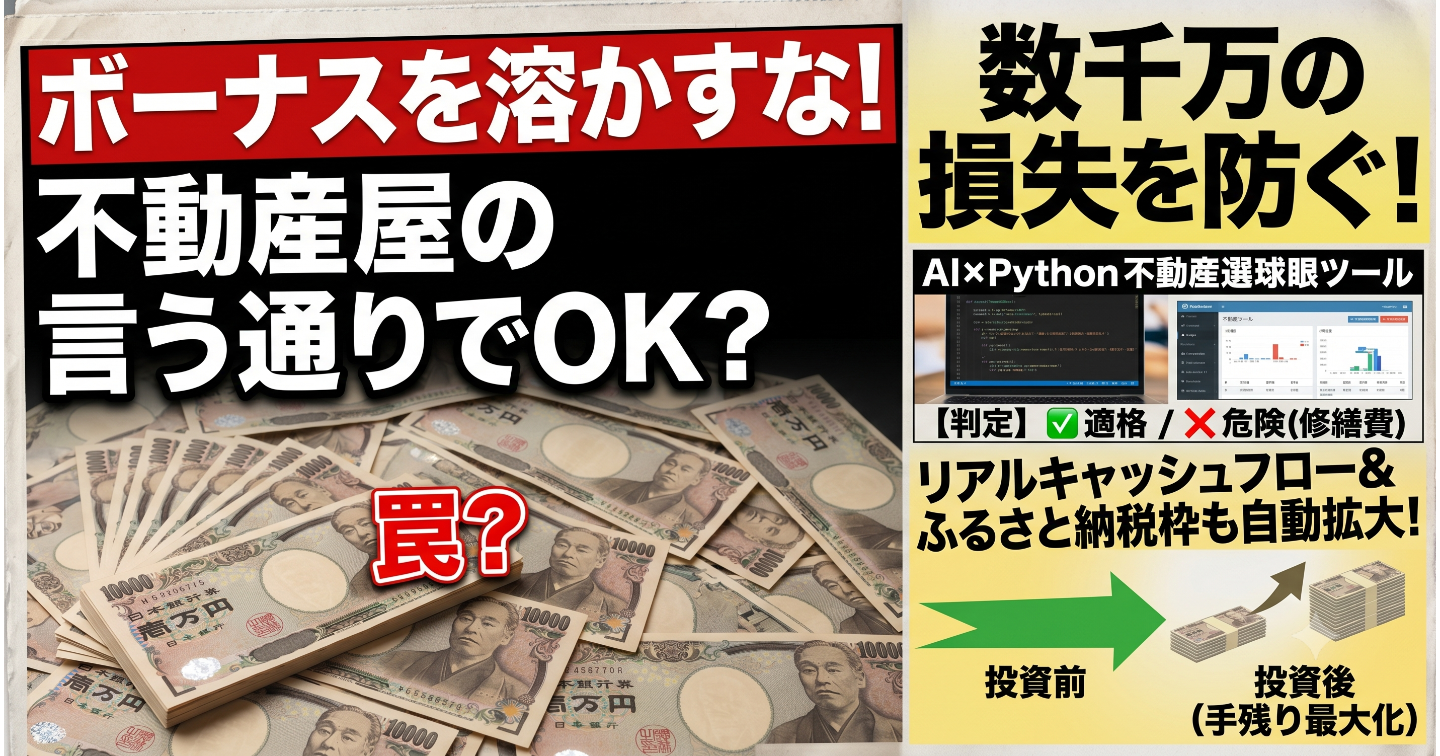🏢ボーナスを溶かすな！AI×Pythonで作る「ボッタクリ収益物件」排除＆手残り最大化・節税シミュレーター（楽待対応）