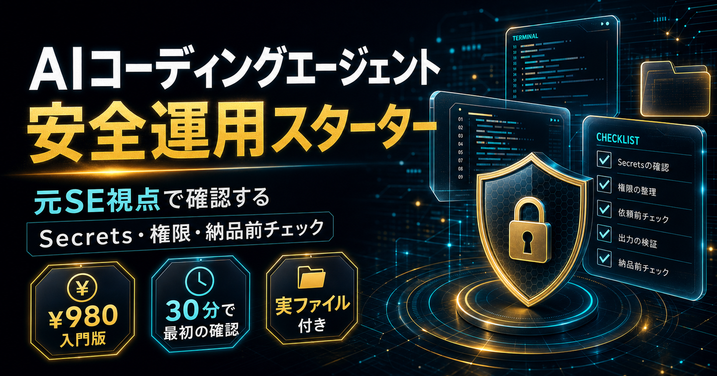 AIコーディングエージェント安全運用スターター｜元SE視点で確認するSecrets・権限・納品前チェック実ファイル付き