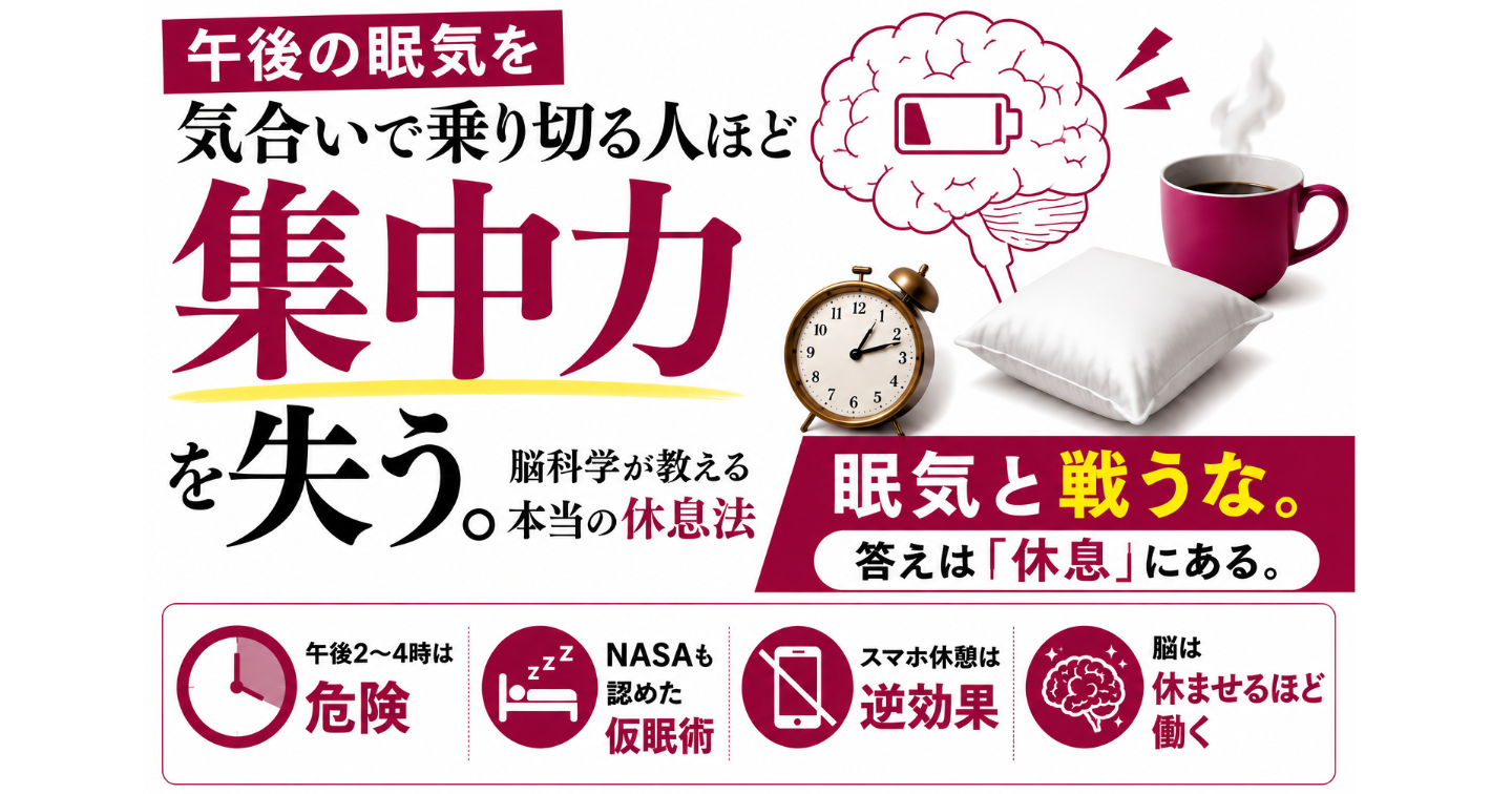 「午後の眠気を気合いで乗り切る人ほど集中力を失う。脳科学が教える本当の休息法」