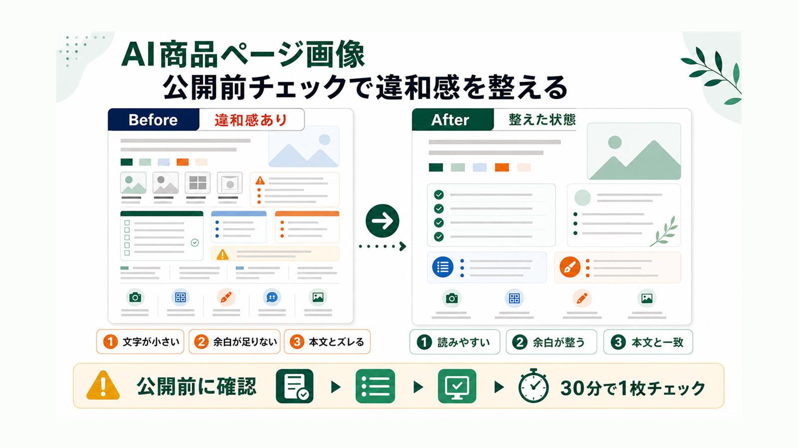 【公開前チェック】AI商品ページ画像の違和感を整える実務シート