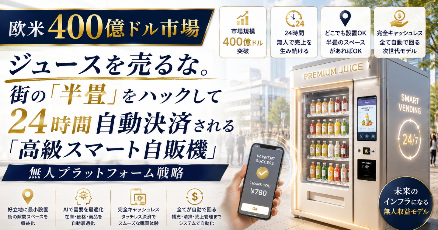 【欧米400億ドル市場】ジュースを売るな。街の「半畳」をハックして24時間自動決済される『高級スマート自販機』無人プラットフォーム戦略