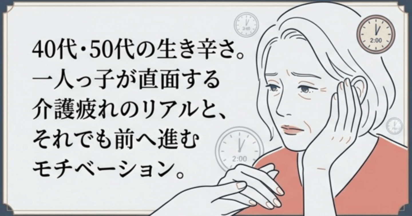 40代・50代の生き辛さ。女性一人っ子が直面する「介護疲れ」のリアルと、それでも前へ進むモチベーション。助けになる保険、制度、サービス