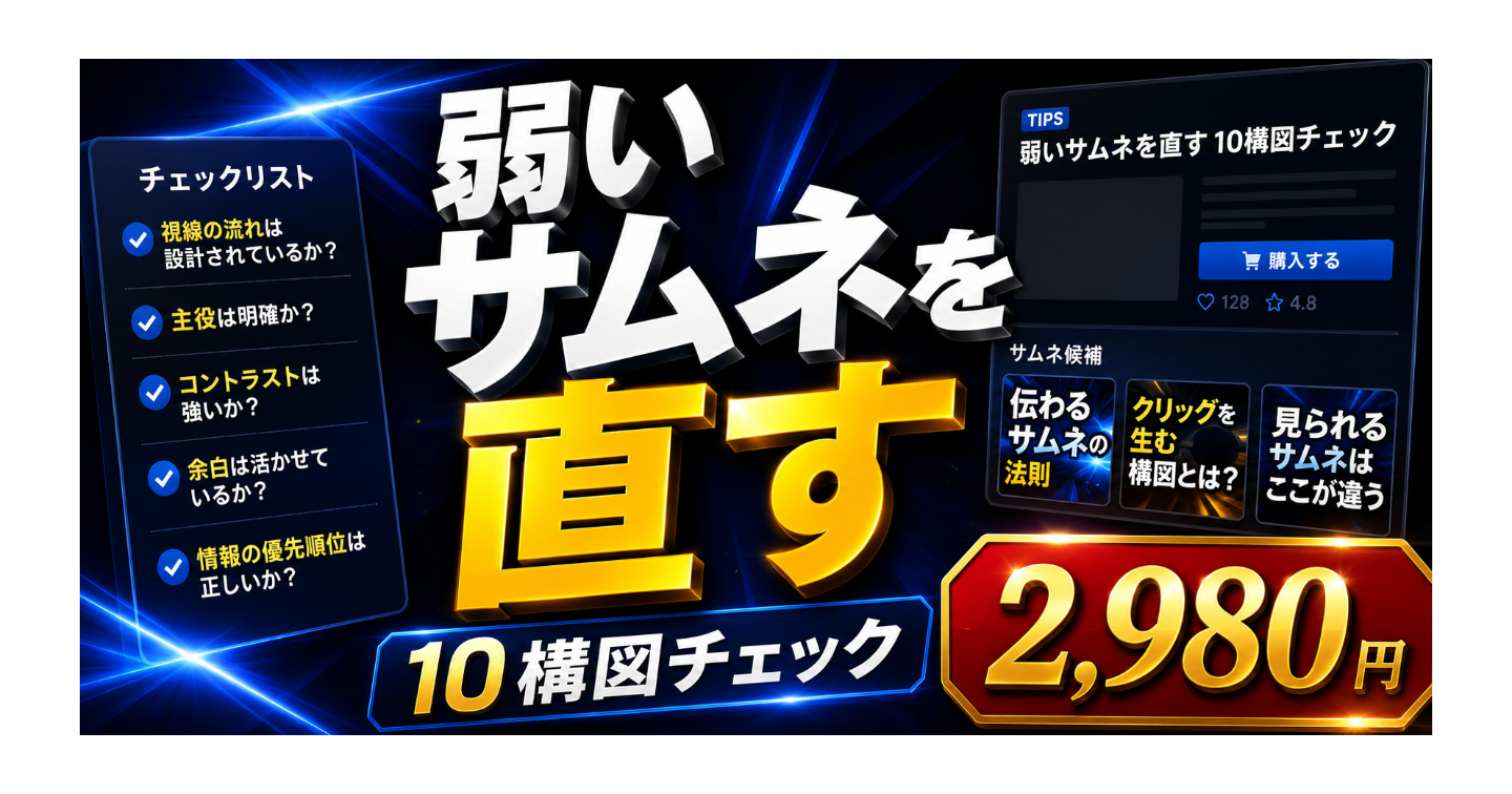 TIPS販売者向け サムネ改善カルテ｜クリック前に損しない10構図チェック