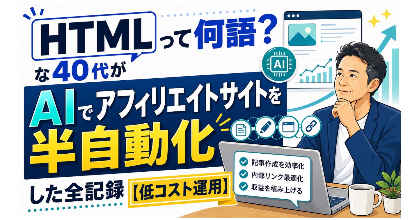 HTMLて何語？な40代がAIでアフィリエイトサイトを半自動化で作成した全記録【低コスト】