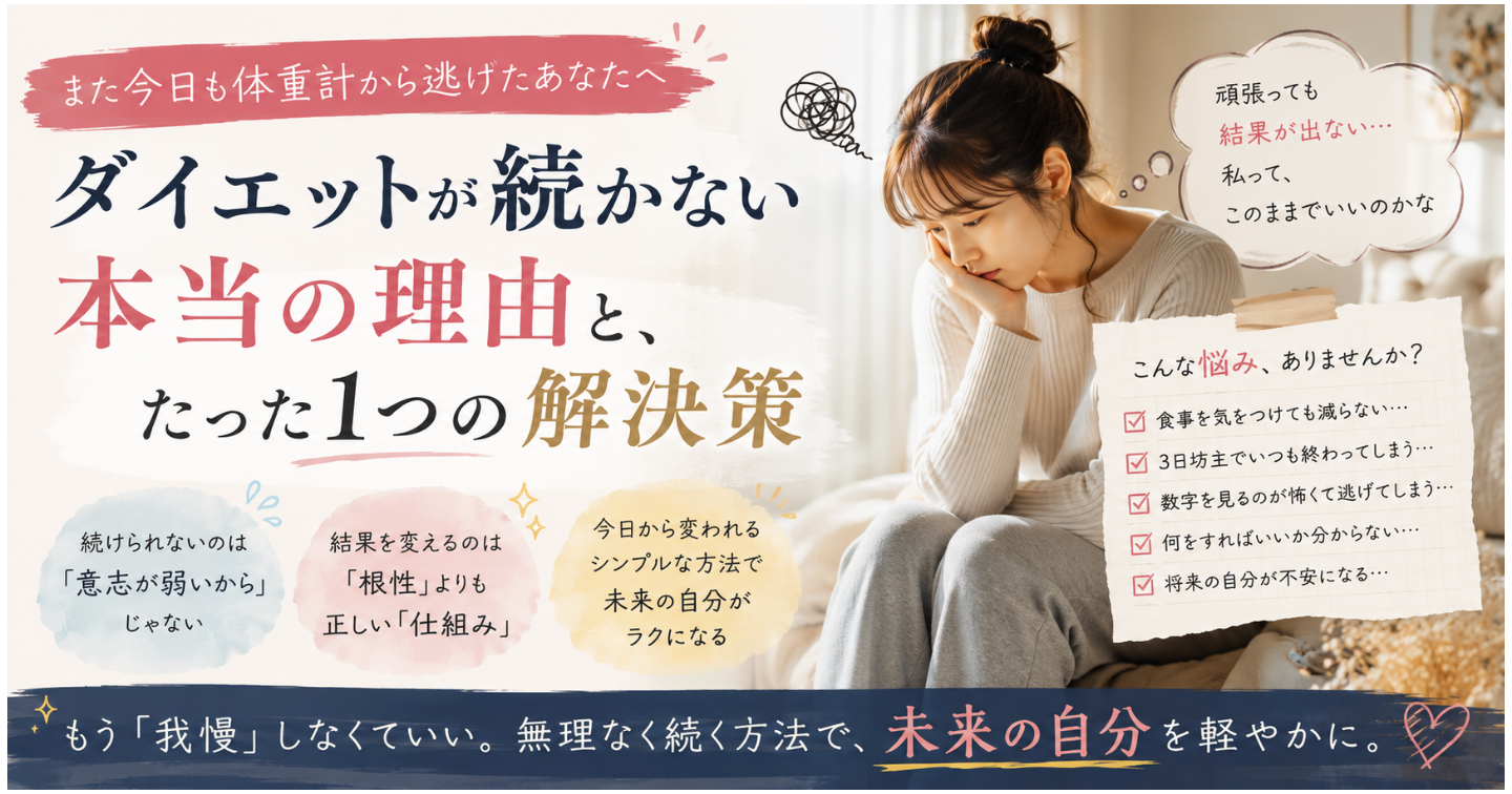 また今日も体重計から逃げたあなたへ　ーダイエットが続かない本当の理由と、たった1つの解決策ー