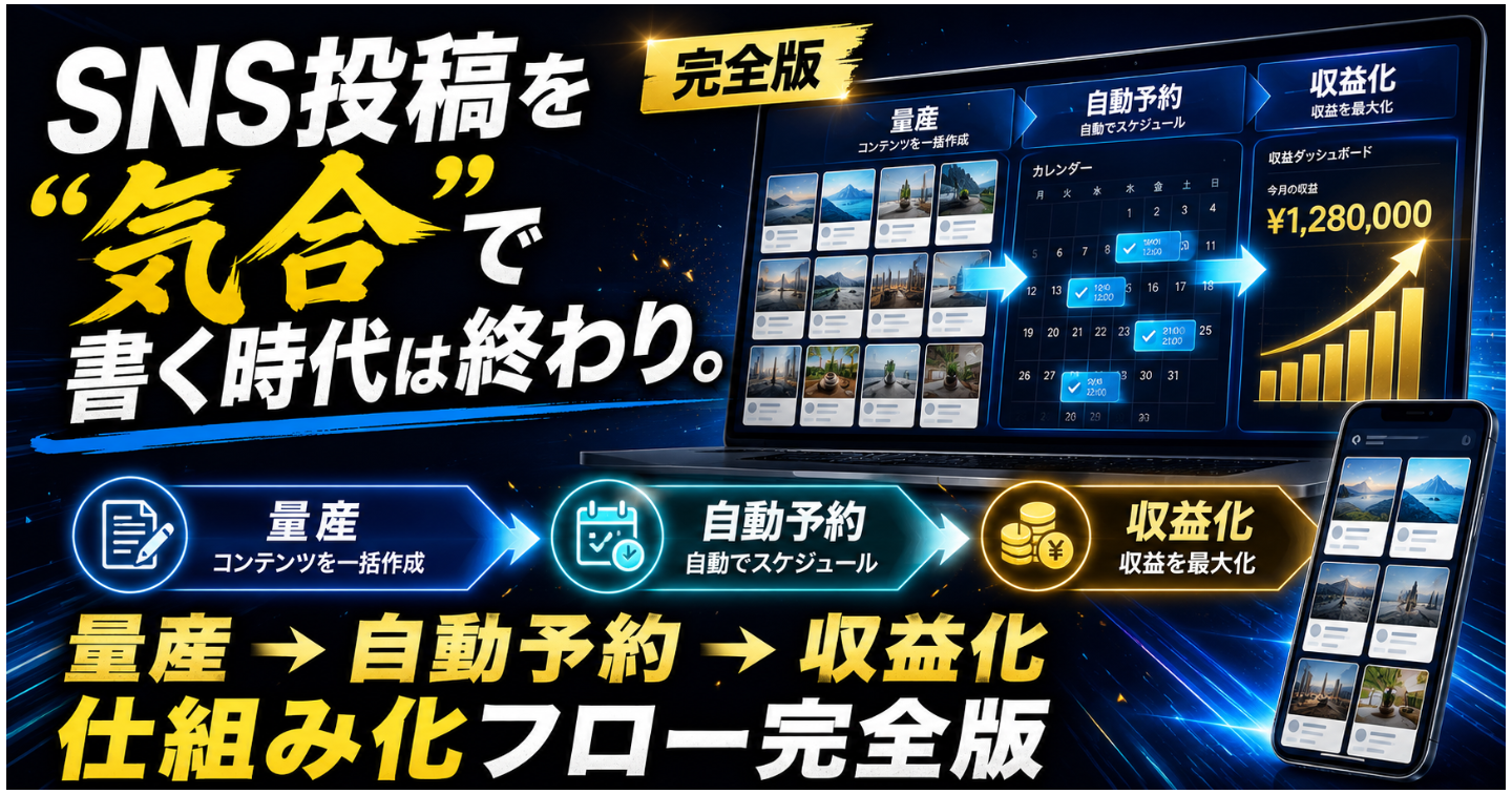 SNS投稿を「気合」で書く時代は終わり。量産→自動予約→収益化の仕組み化フロー完全版