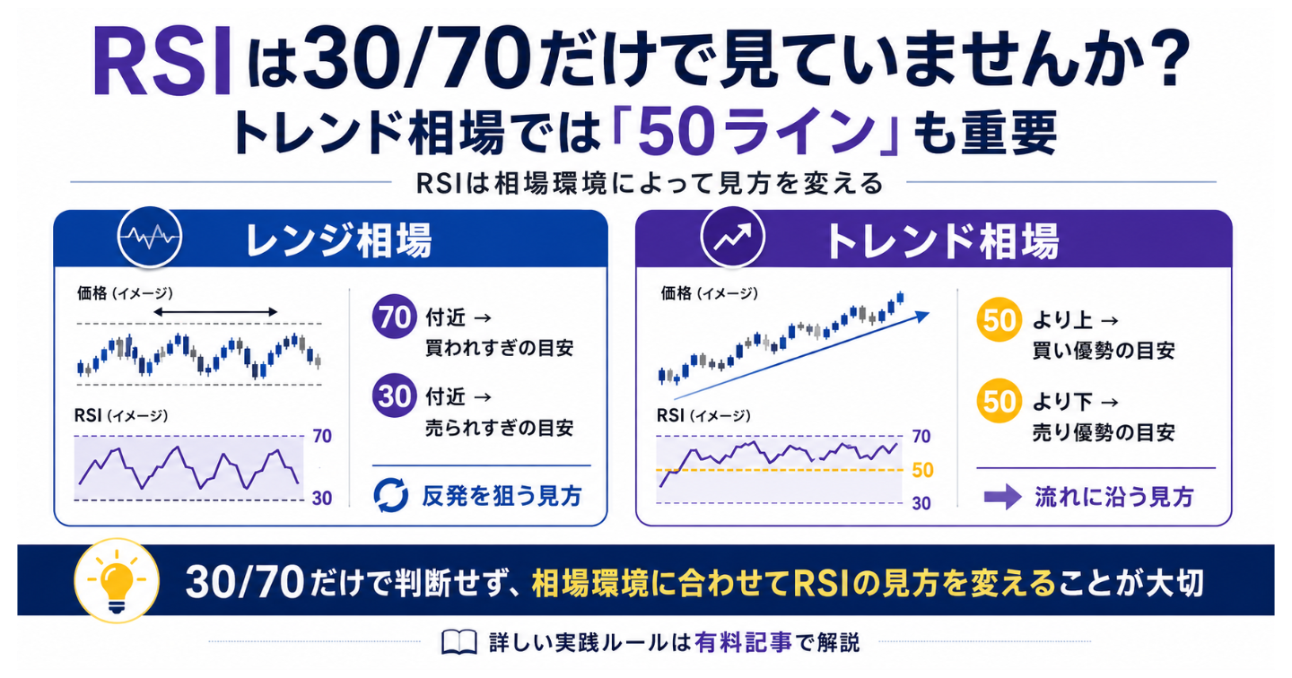 RSIは30/70だけで見ていませんか？トレンド相場で50ラインを見る理由