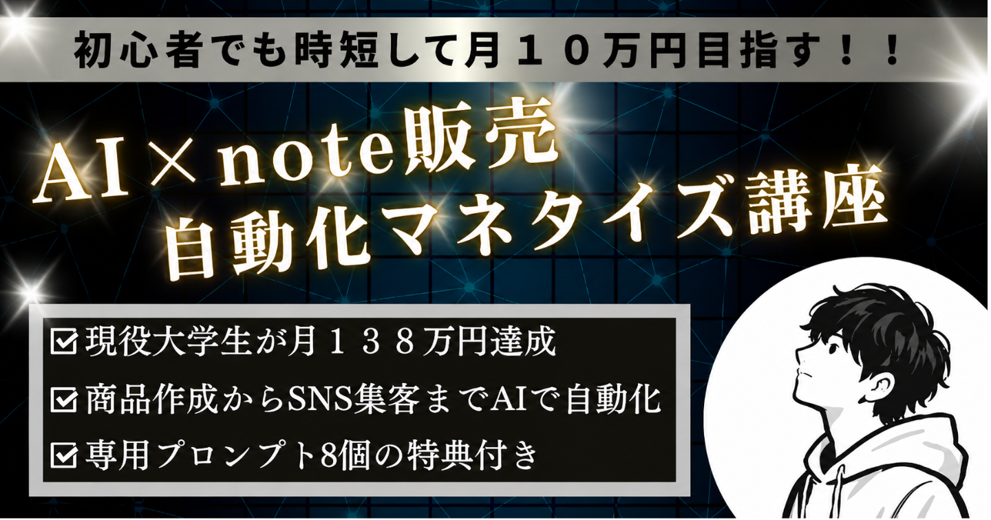【月138万円達成】AI×note販売自動化マネタイズ講座 〜初心者でもスキマ時間で月10万円を目指す〜