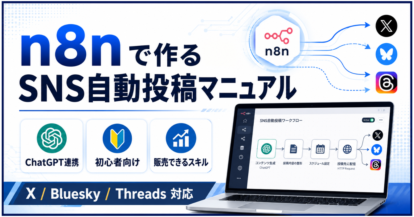 【初心者向け】n8n×ChatGPTでSNS自動投稿を作る完全マニュアル｜X・Bluesky・Threads運用を仕組み化