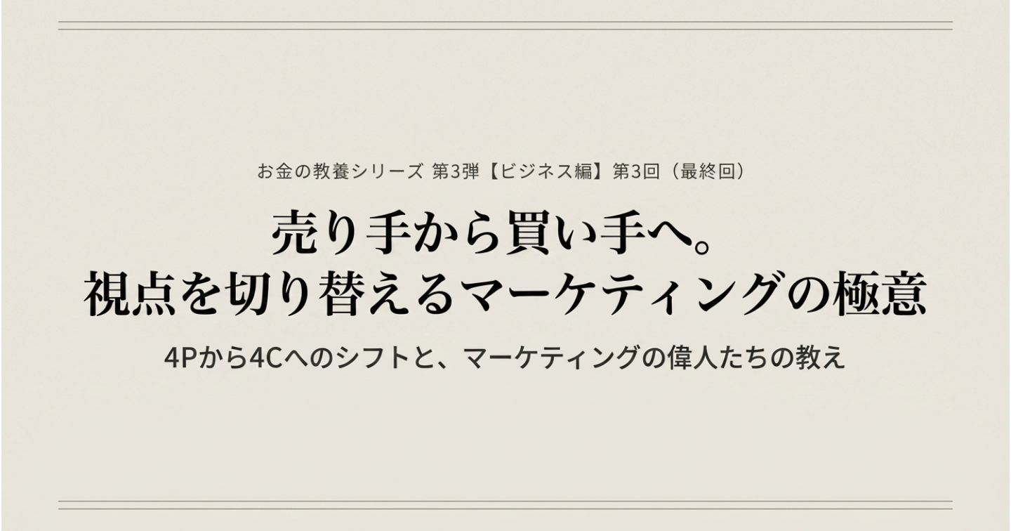 【お金の教養：ビジネス編 第3回】「売る」を卒業せよ。顧客の視点にスイッチし、究極のマーケティングへ