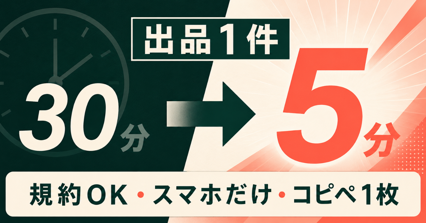 出品1件30分は時給300円。AI使わないのは損切りできていないのと同じです【スマホだけ・規約OK・コピペプロンプト付き】