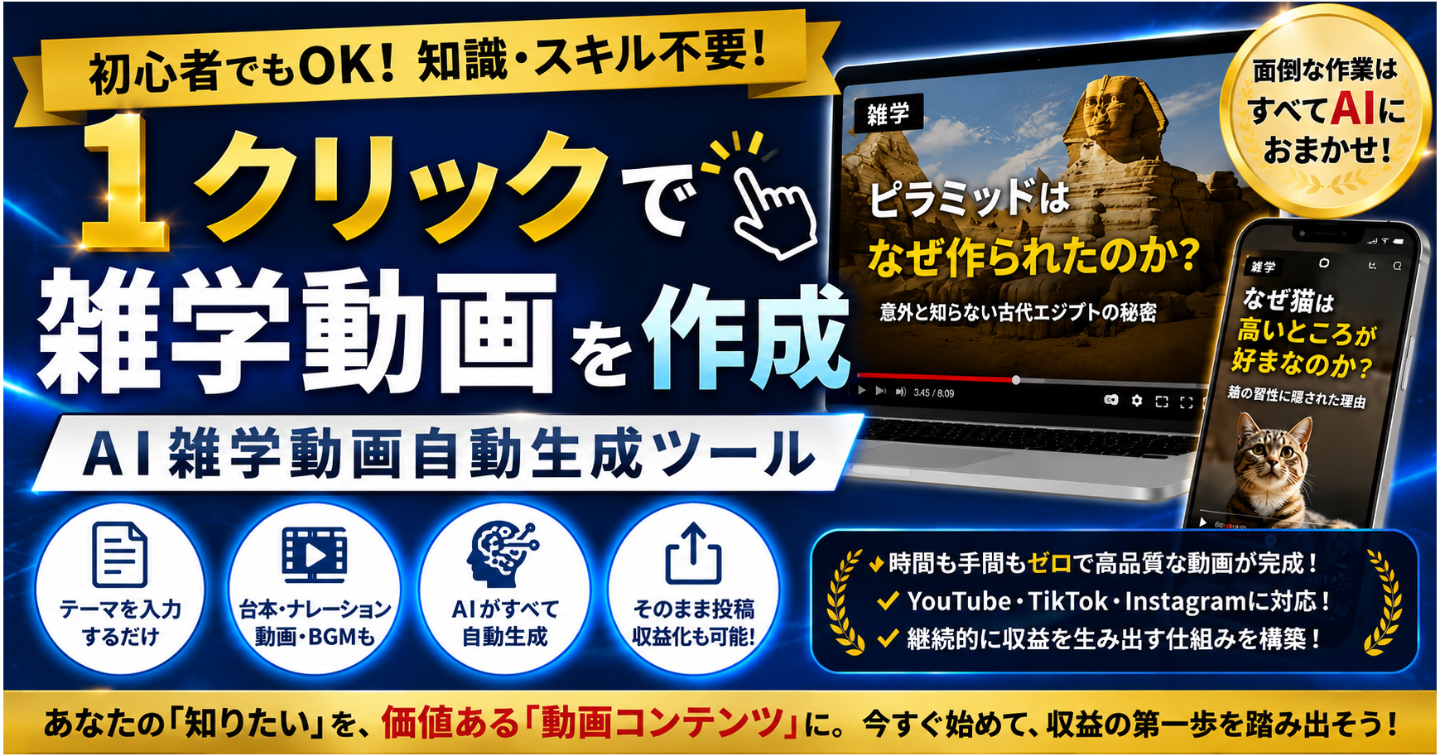 【1クリックで自動生成】AI雑学ショート動画自動作成ツール（台本・音声・字幕・動画化まで完全自動化）