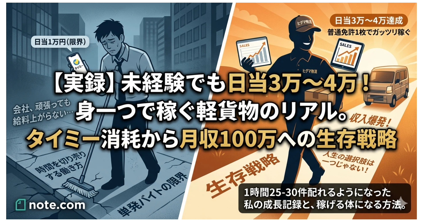 タイミーで日当1万に消耗してる？普通免許1枚、身一つで「日当3万〜4万」を叩き出す軽貨物のリアルな生存戦略