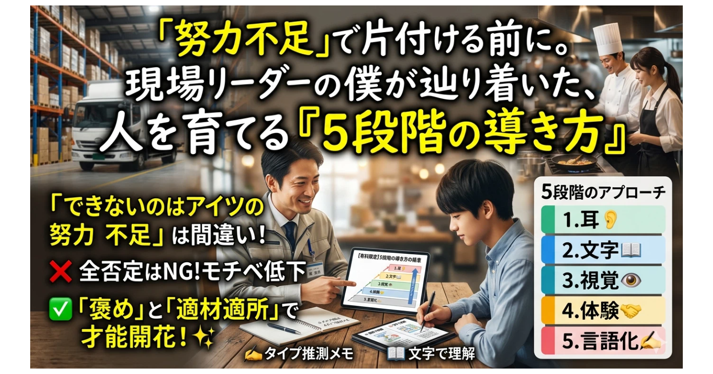 「あいつは使えない」と諦める前に。現場リーダーの僕が辿り着いた、人を育てる『5段階の導き方』