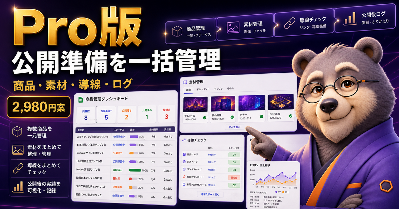 個人クリエイター公開準備チェックGAS Pro