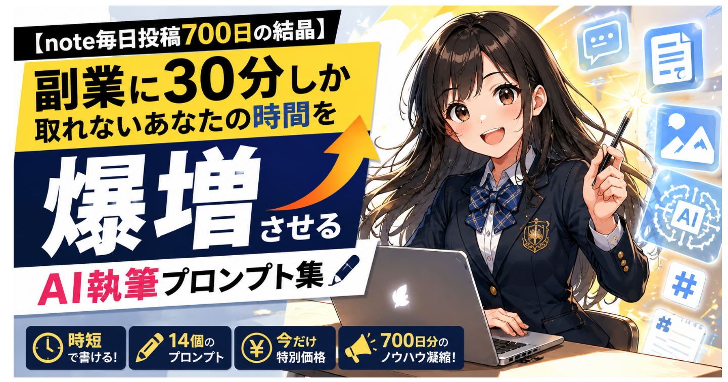 【note毎日投稿700日の結晶】副業に30分しか取れないあなたの時間を爆増させる「AI執筆プロンプト集」