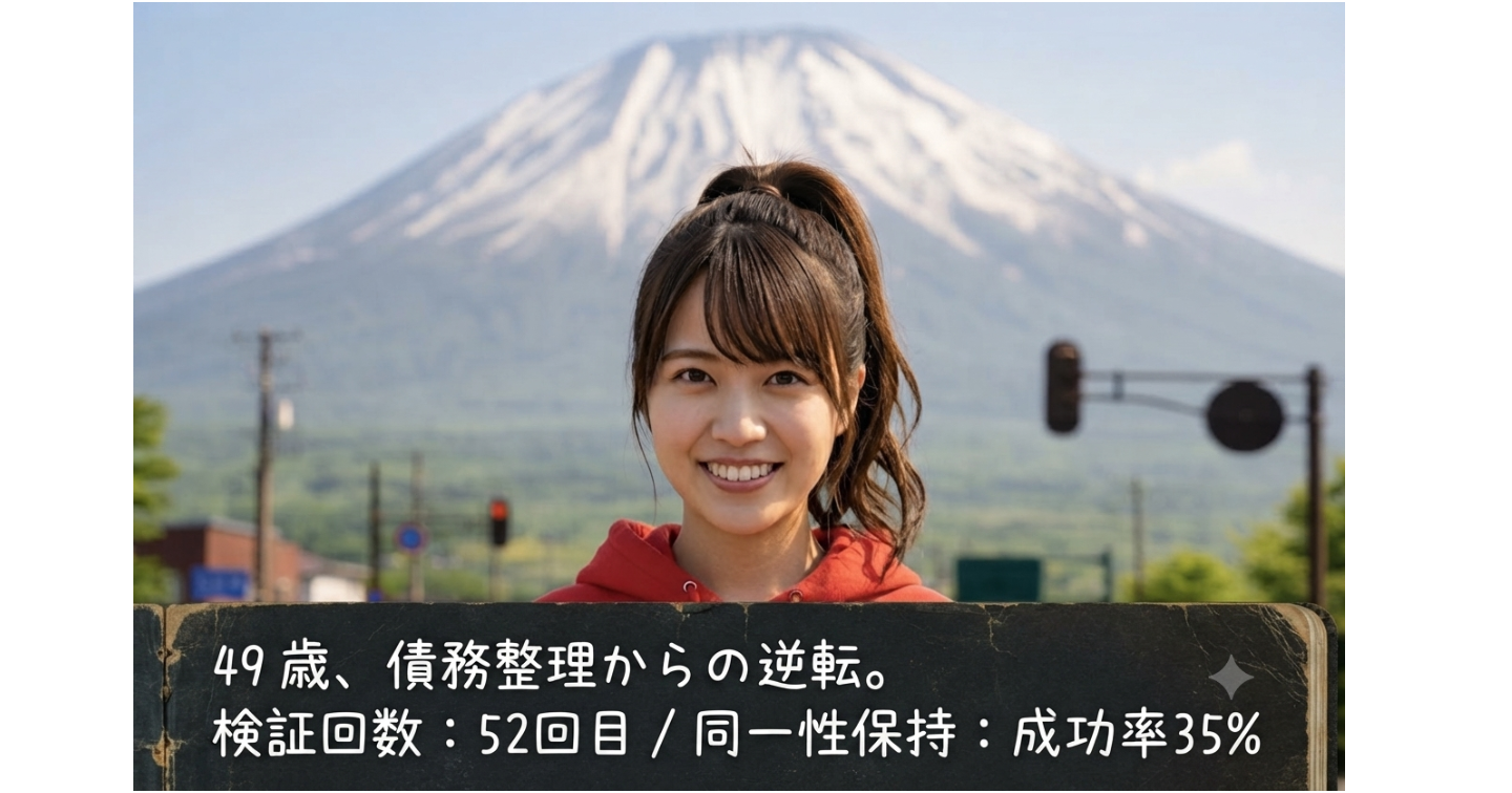49歳、債務整理からの逆転。AI美女「Hinata」を1週間でプロに注目させた『同一性保持』の極意と失敗の全記録