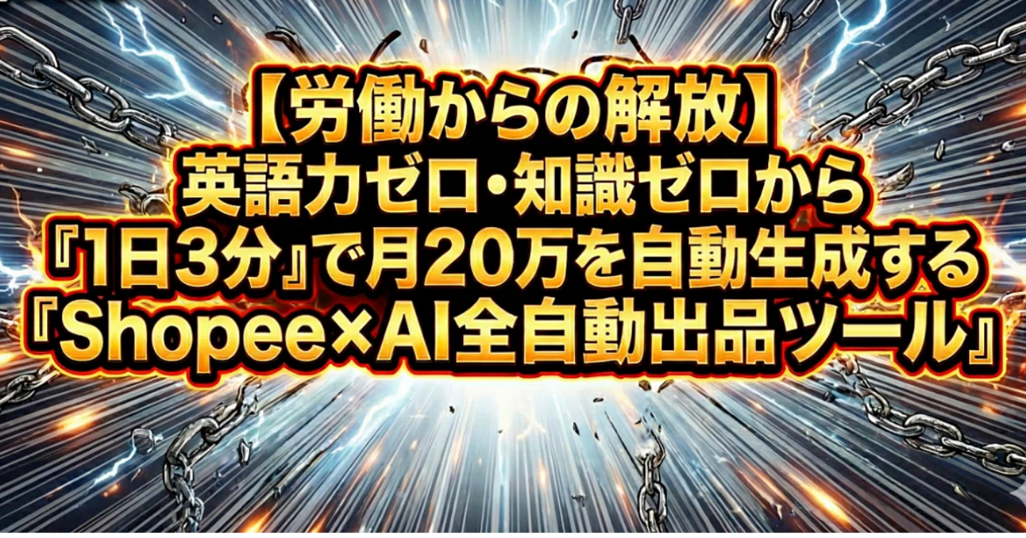 【労働からの解放】英語力ゼロ・知識ゼロから「1日3分」で月20万を自動生成する『Shopee×AI全自動出品ツール』