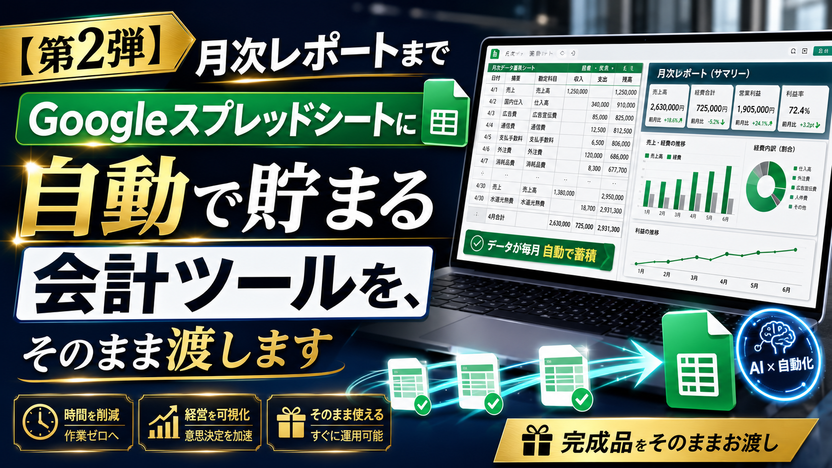 【第2弾】月次レポートまでGoogleスプレッドシートに自動で貯まる会計ツールを、そのまま渡します