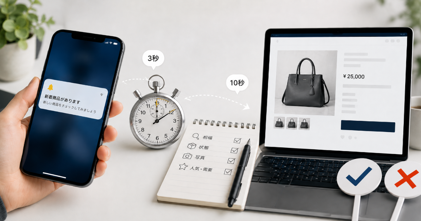 メルカリをまだ価格だけで見ていますか？｜買い負けを減らす通知後3秒＋商品ページ10秒