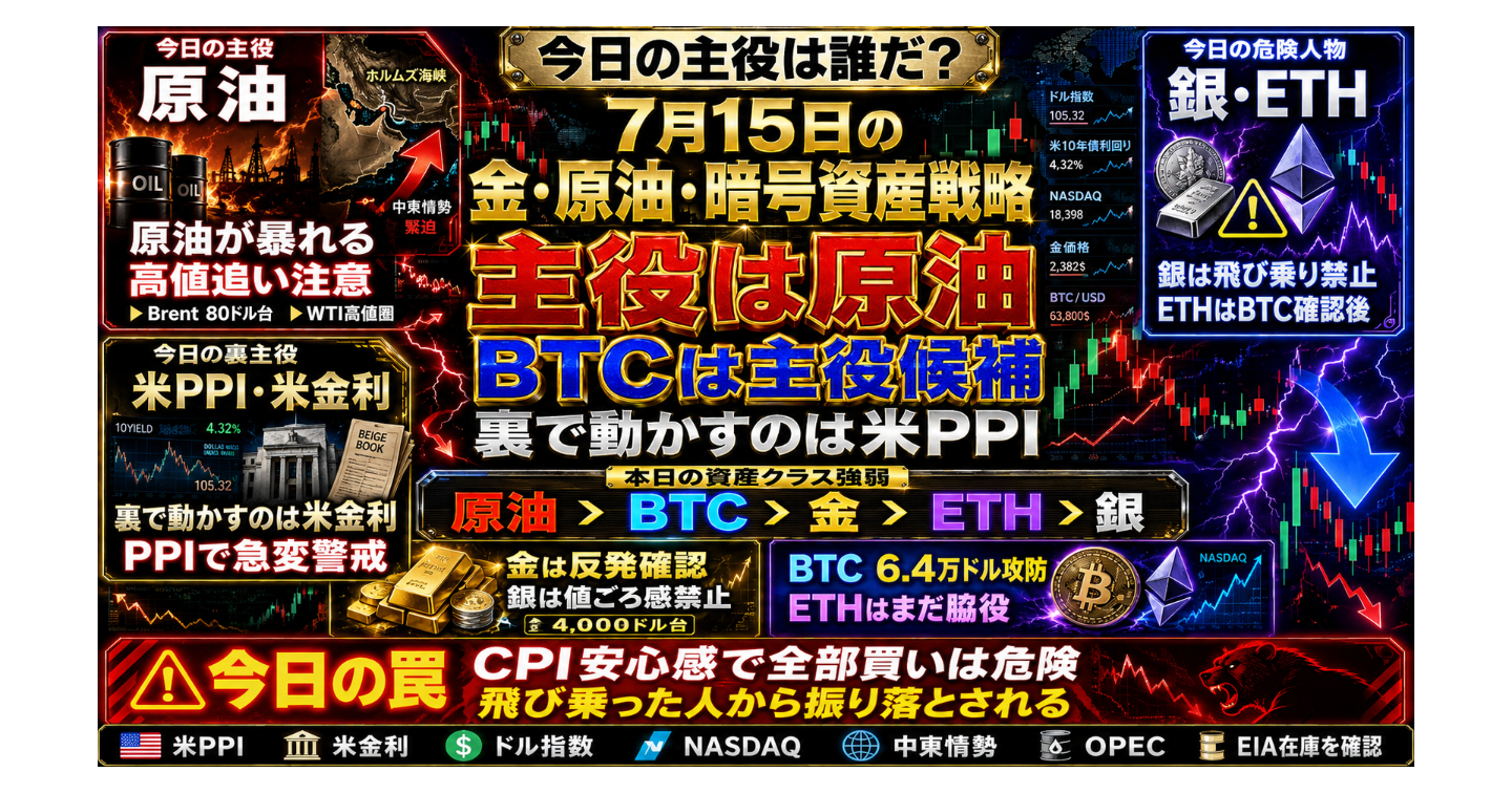 # 7月15日の金・原油・暗号資産戦略